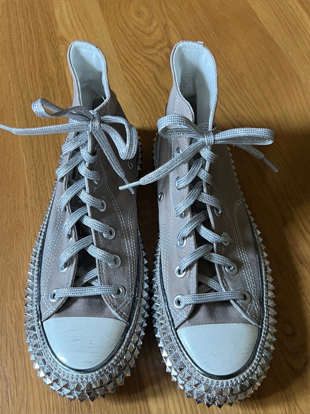 Nan-Ku Couture Silver Studded High Top Canvas Sneakers Size 39 New